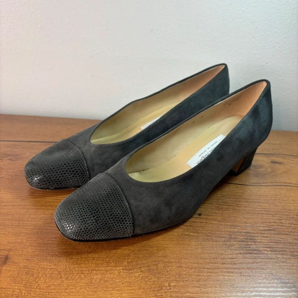 Etienne Aigner Vintage Gray Suede Cap Toe Pumps Heels Womens SZ 9M Made In Spain